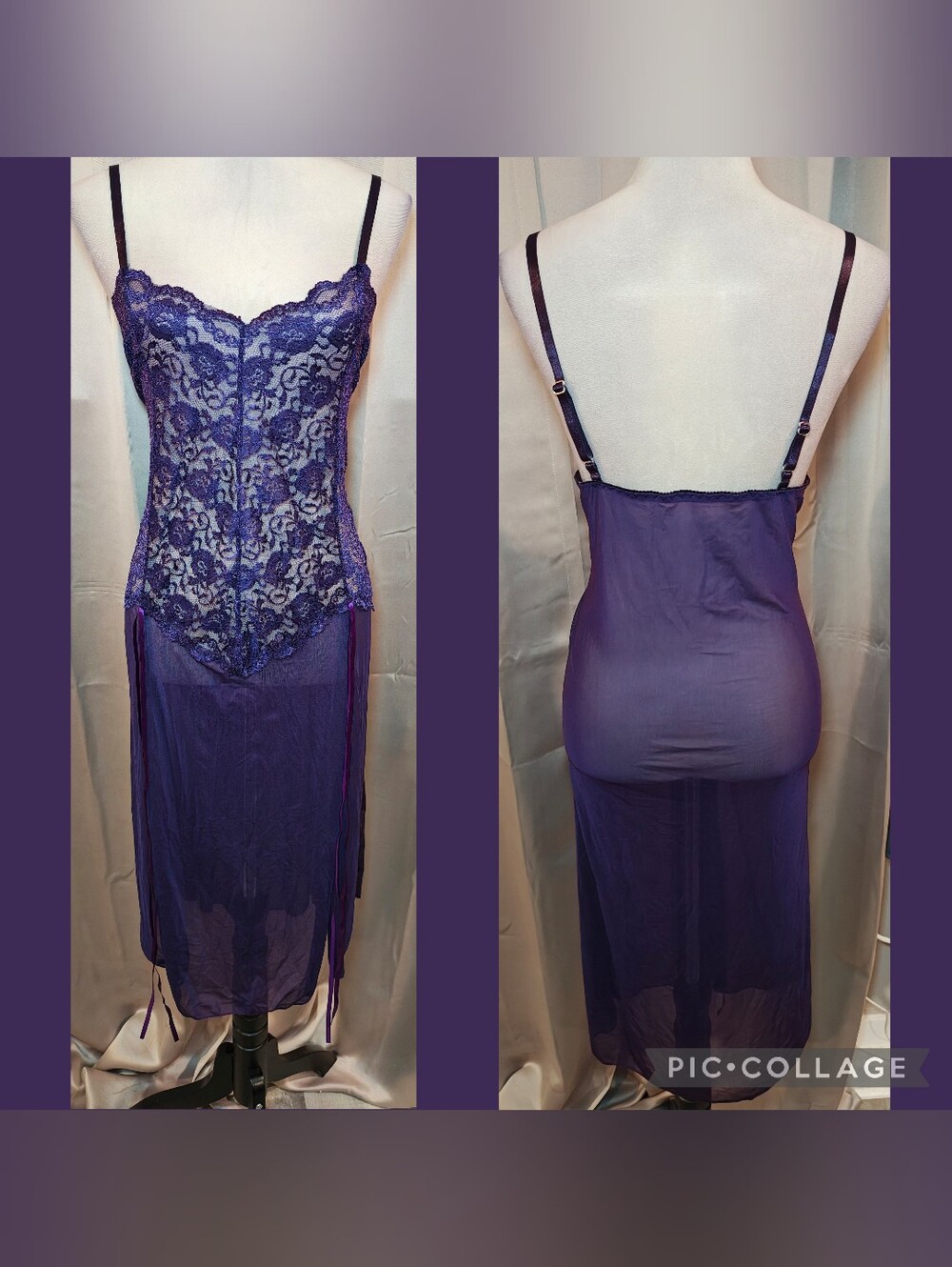 💜Vintage Y2K Plus Size Purple Lace Mesh Lingerie Slip Dress💜